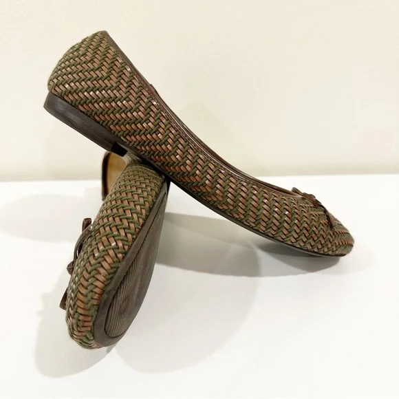 Vintage Coach and Four Classic Bow Woven Brown Loafers Slingback Ballet Flats - Picture 2 of 14